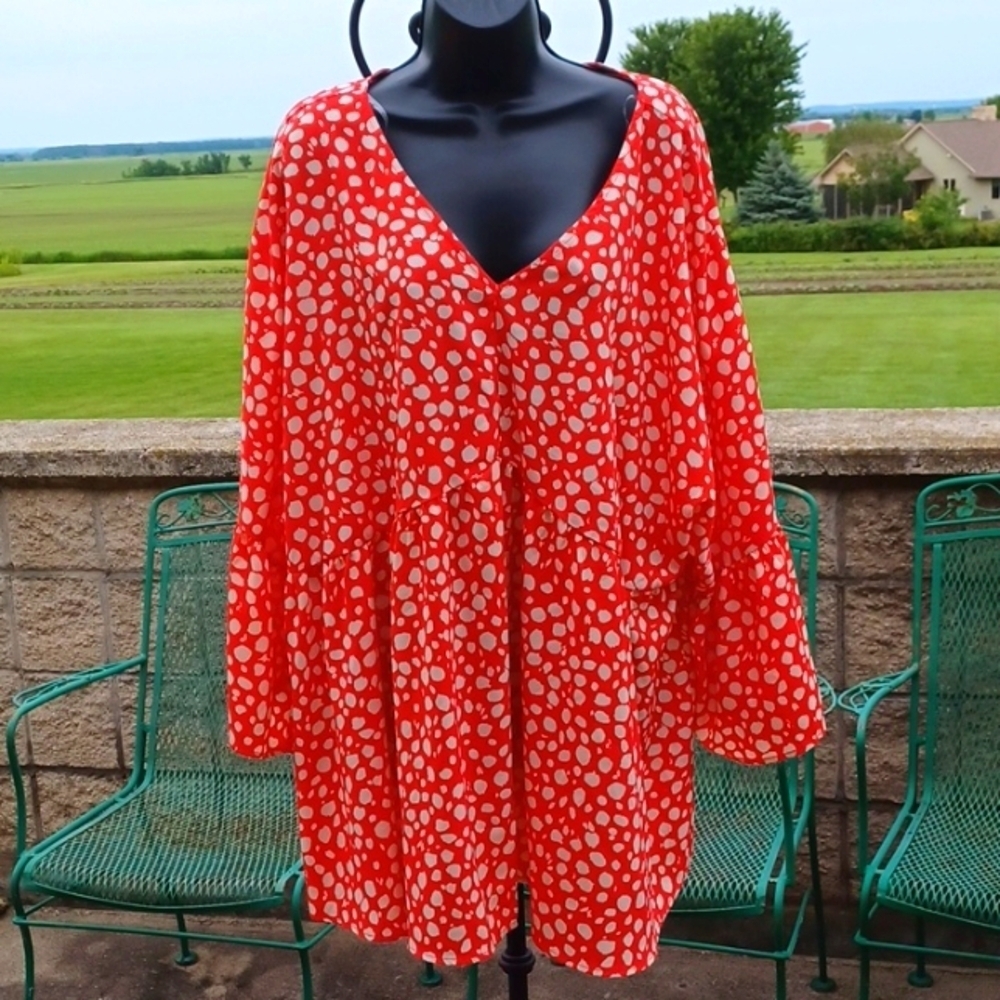 NWT Perfectly Priscilla Mixed Media Abstract Polka Dot Print Tunic, XXXL